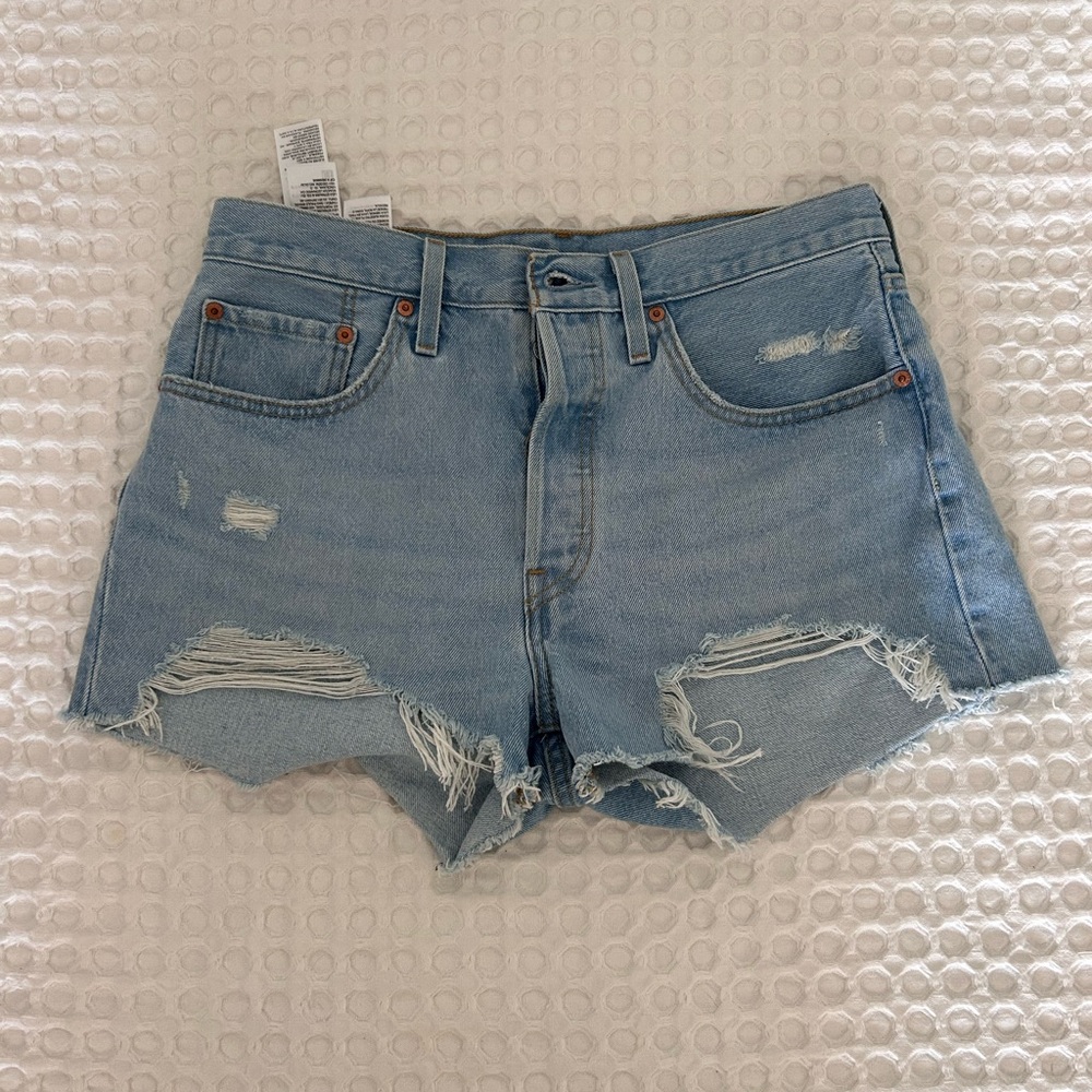 Levi's 501 Light Blue Distressed Jean Shorts Midrise Size 30